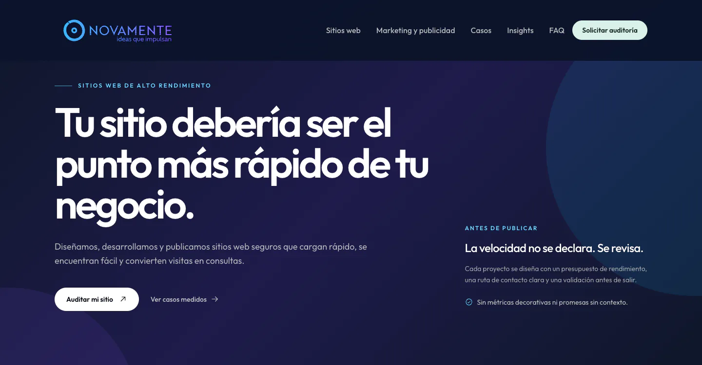 Página inicial da Novamente Agency: Novamente